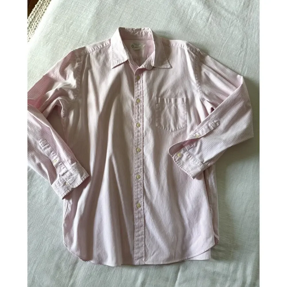 J.Crew Vintage Oxford Shirt Men’s Large L Pink White Striped Button Down Shirt